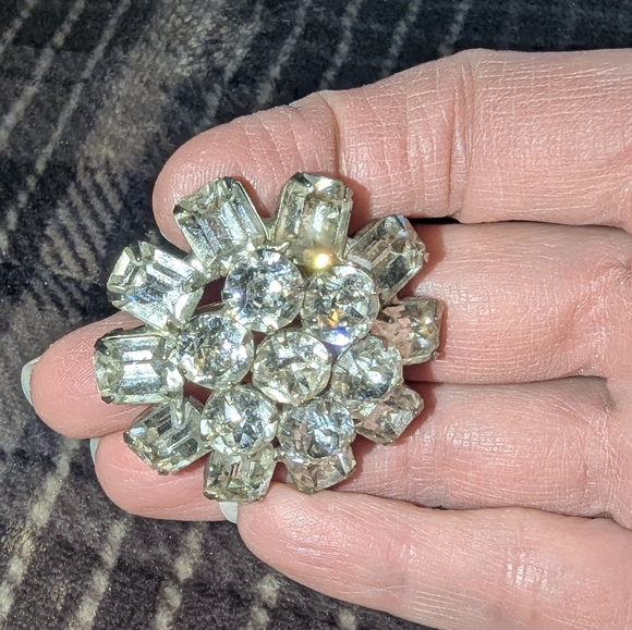 Albert Weiss Jewelry - Vintage Art Deco Weiss Signed Silver Dome Rhinestone Pin Brooch